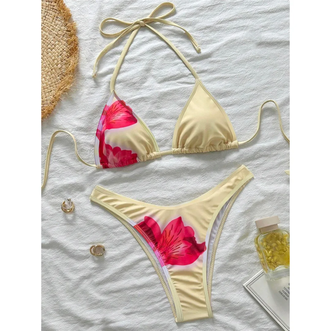 XS - L, mit Blumenmuster, Neckholder-Bikini, Damen-Badeanzug, dreiteiliges Bikini-Set, Damen-Badebekleidung, Badeanzug, Badebekleidung, Schwimmbekleidung V6800 – Detail 11