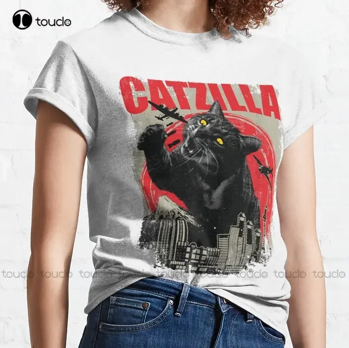 Catzilla Funny Cute Cat Art Japanese Sunset Lover Kitten Kitty Matching Gift For Cat Lover Feline Trending T-Shirt Xs-5Xl Unisex