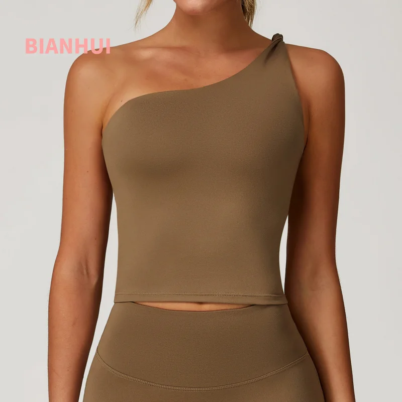 

BIANHUI Asymmetric Twist Yoga Vest Sports Waist Shaping Casual Running Fitness Top Gym Clothes Woman Exercise Women's Sportswear