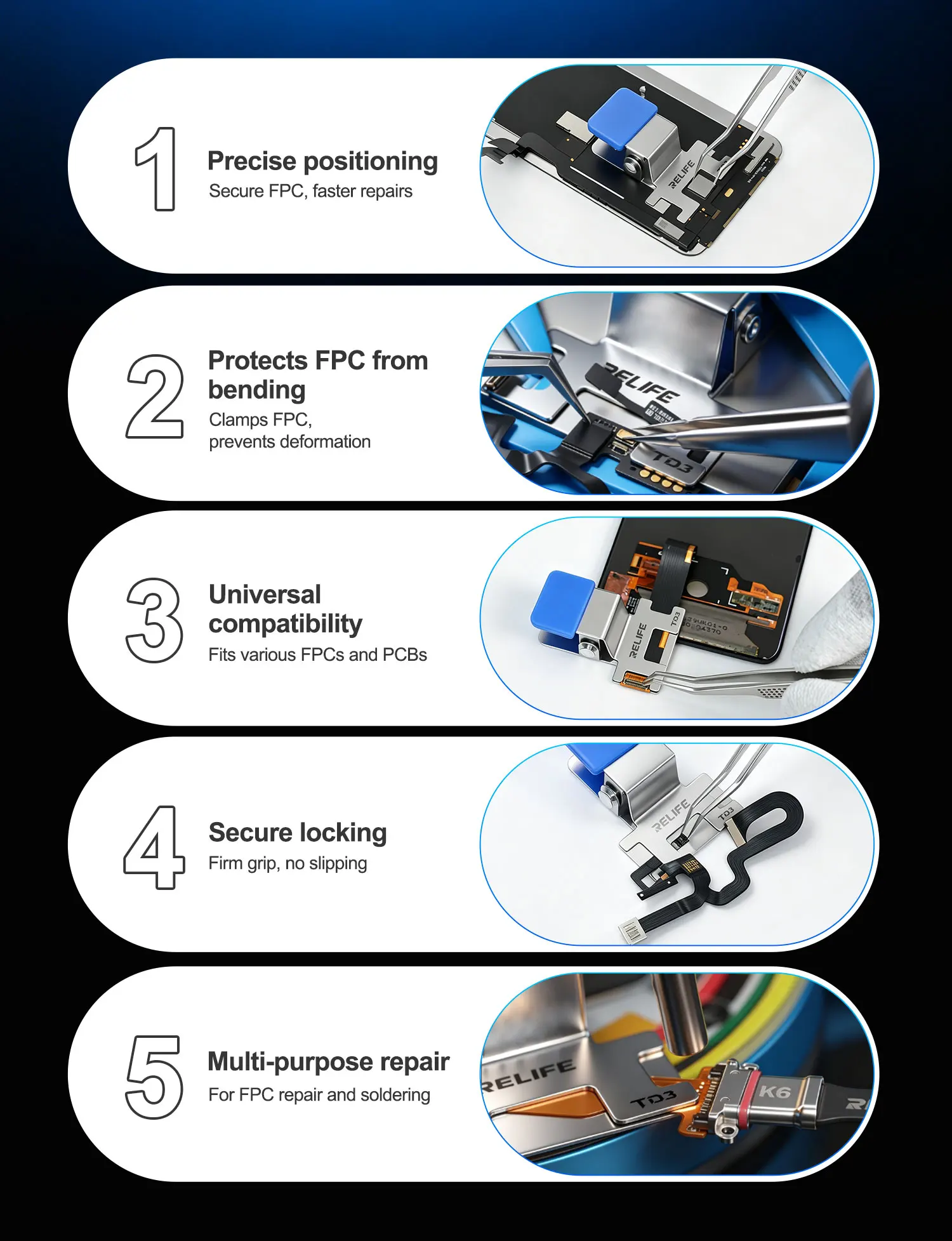 RELIFE TD3 Universelle FPC-Klemme für Handy-Motherboards, LCD-Bildschirme, FPC-Kabel/Anschlüsse, Reparatur-Klemm- und Befestigungswerkzeuge – Detail 6