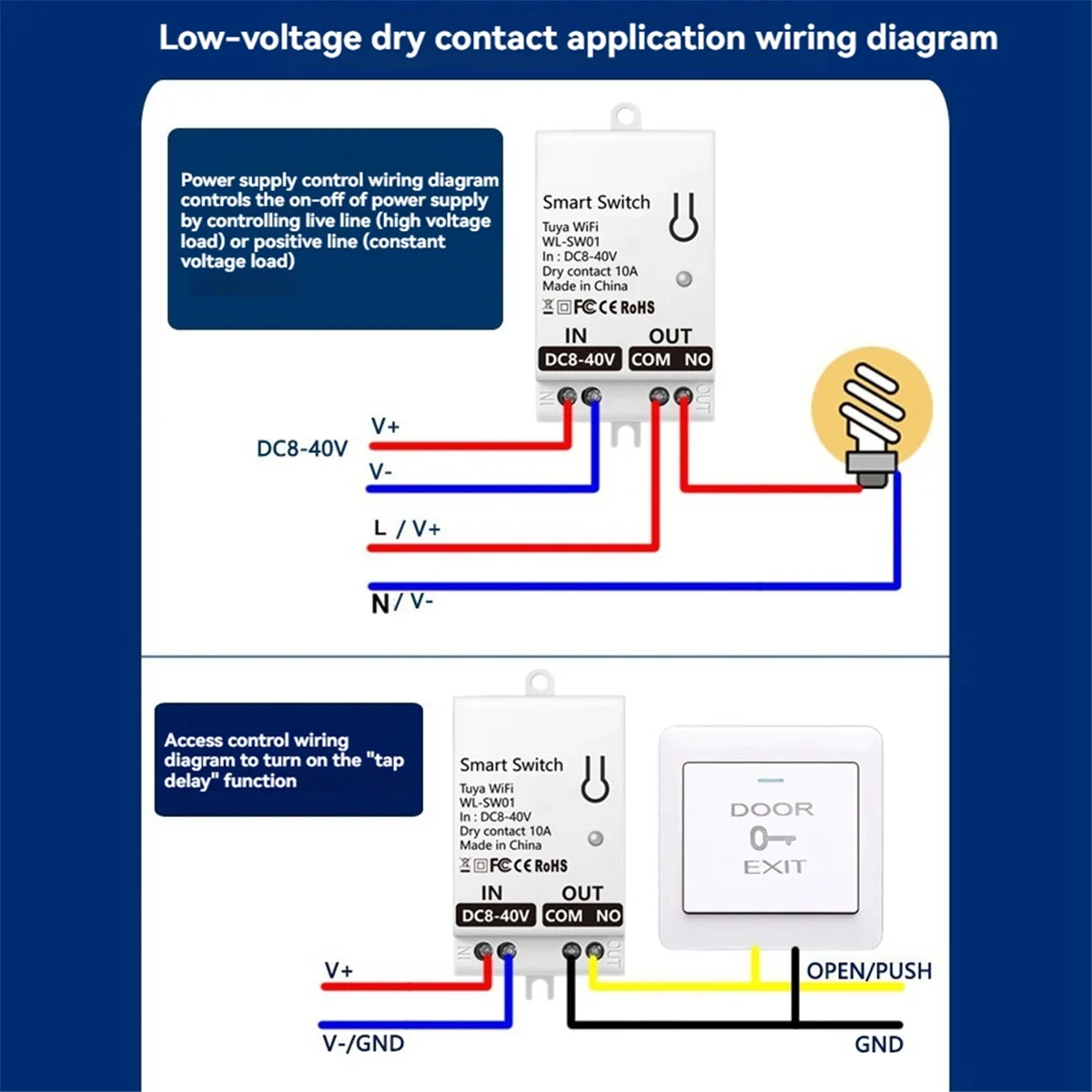 BAAZ HOT ~ Tuya Smart WiFi Droog Contact Schakelaar Module 10A Thuis Universele DIY Breaker Relais Werken met Smart Leven DC 8-40 V