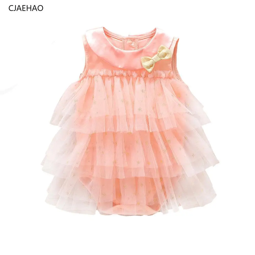 

ICJAEHAO Newborns Rompers Dress For Toddler Girl Birthday Baptism Party Clothing Infant Sleeveless Jumpsuit Bow Baby Clothes