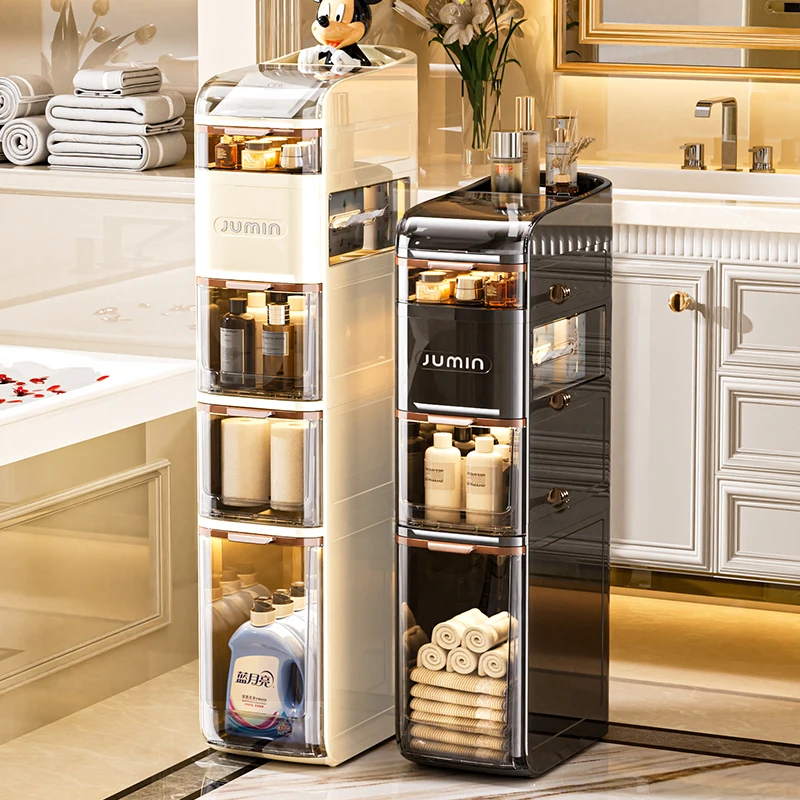 

Bathroom Storage Organizer Plastic Narrow Gap Cabinet for Toilet Multi-Tier Slim Side Shelf Space Saving Storage Rack for Shower