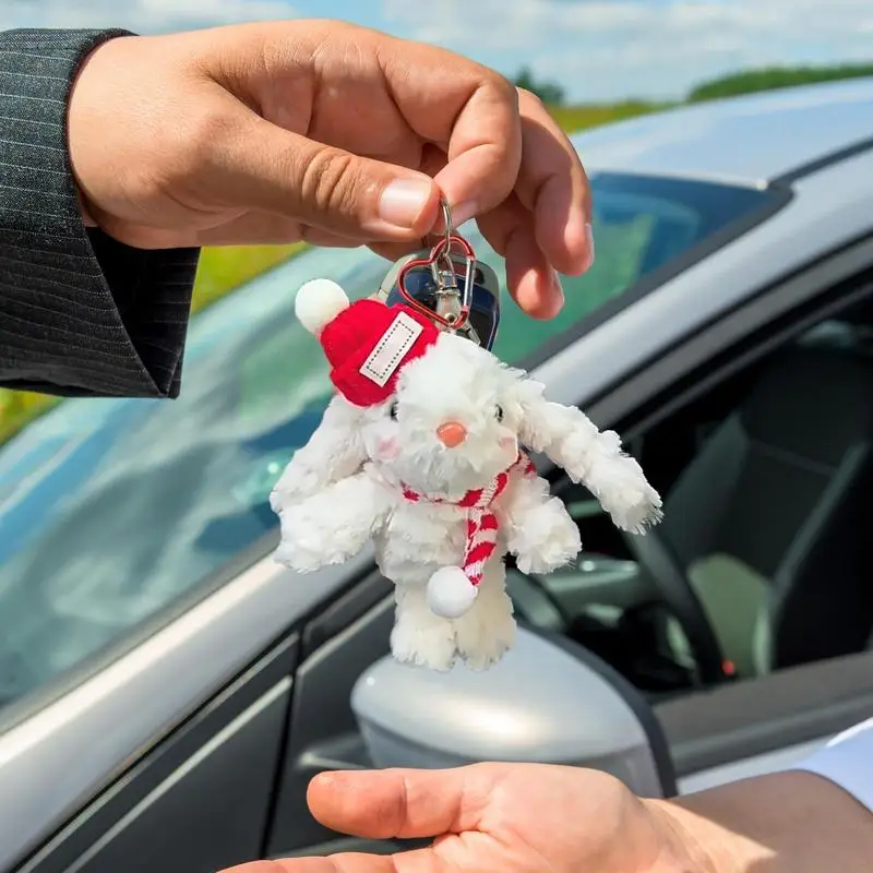 Bunny Keychain Plush Car Key Ring Backpack Bag Decor Christmas Plush Rabbit Keychain Stuffed Animal Doll Bag Purse Charm For