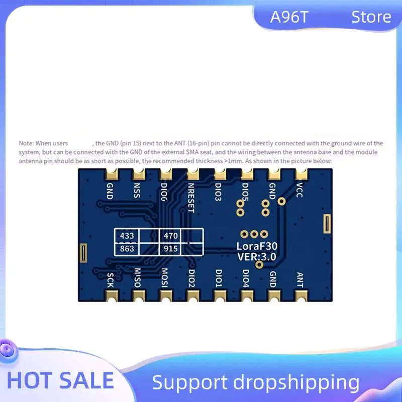 

Модуль беспроводного приемопередатчика A96T, радиочастотный приемопередатчик с защитой от помех, 1 Вт, высокая мощность, передача данных на большие расстояния, 400-460 МГц