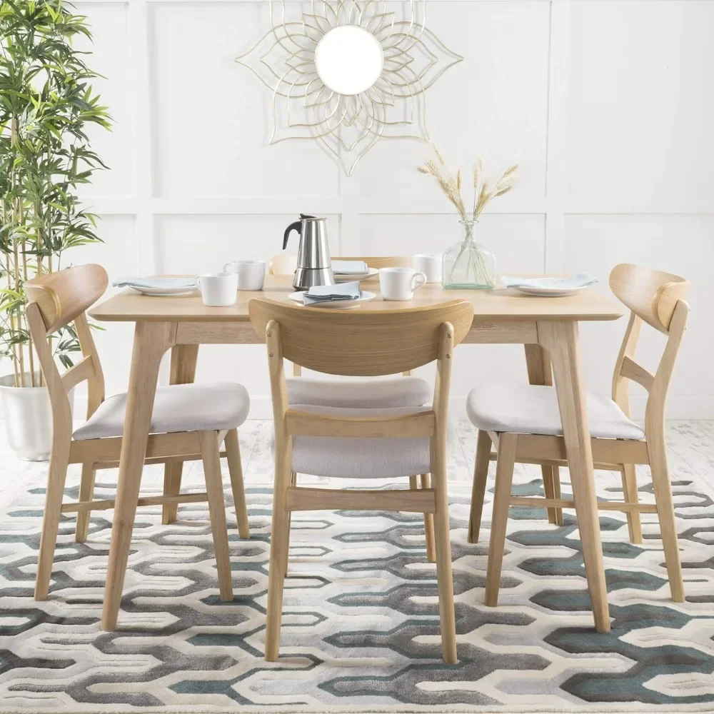 Dining Set with 4 Chairs, 5-Pcs Set, Natural Oak / Light Beige