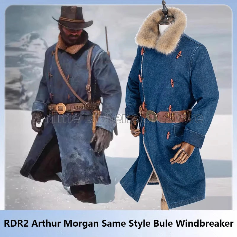 Game RDR2 Arthur Morgan Same Blue Overcoat Denim Windbreaker Cosplay Costumes Coat For Man