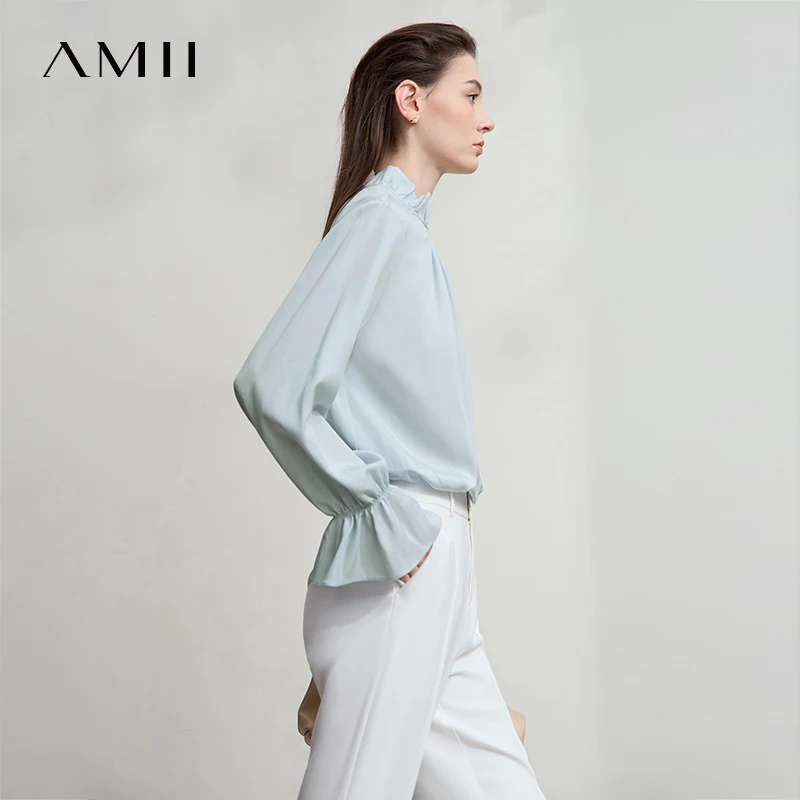 AMII بلوزة نسائية بسيطة فضفاضة بياقة واقفة وأكمام على شكل فراشة قمصان وبلوزات لخريف 2025 قطع علوية جديدة للسيدات 12543102 #5