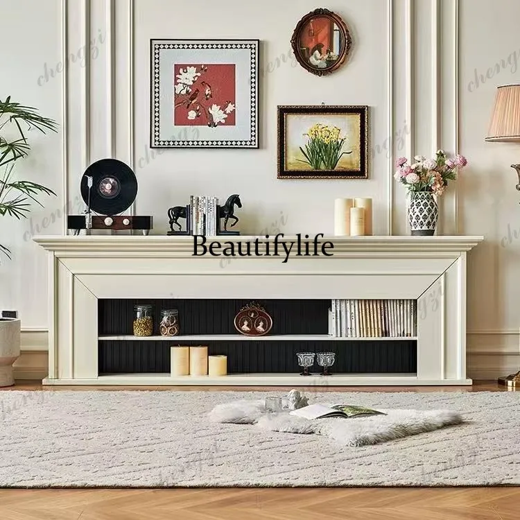 American retro fireplace TV cabinet living room French white decorative cabinet premium TV cabinet