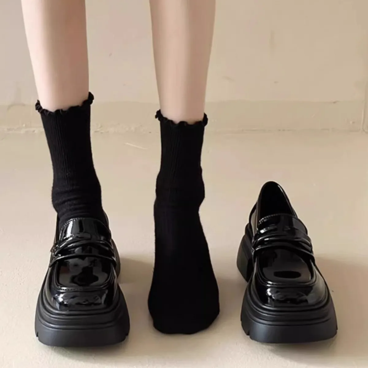 

Women‘s Mary Jane Loafers Leather Shoes Thick-Soled Lolita Pumps Soft Round Toe Comfort Footwear for Uniform Daily Cute Outfits