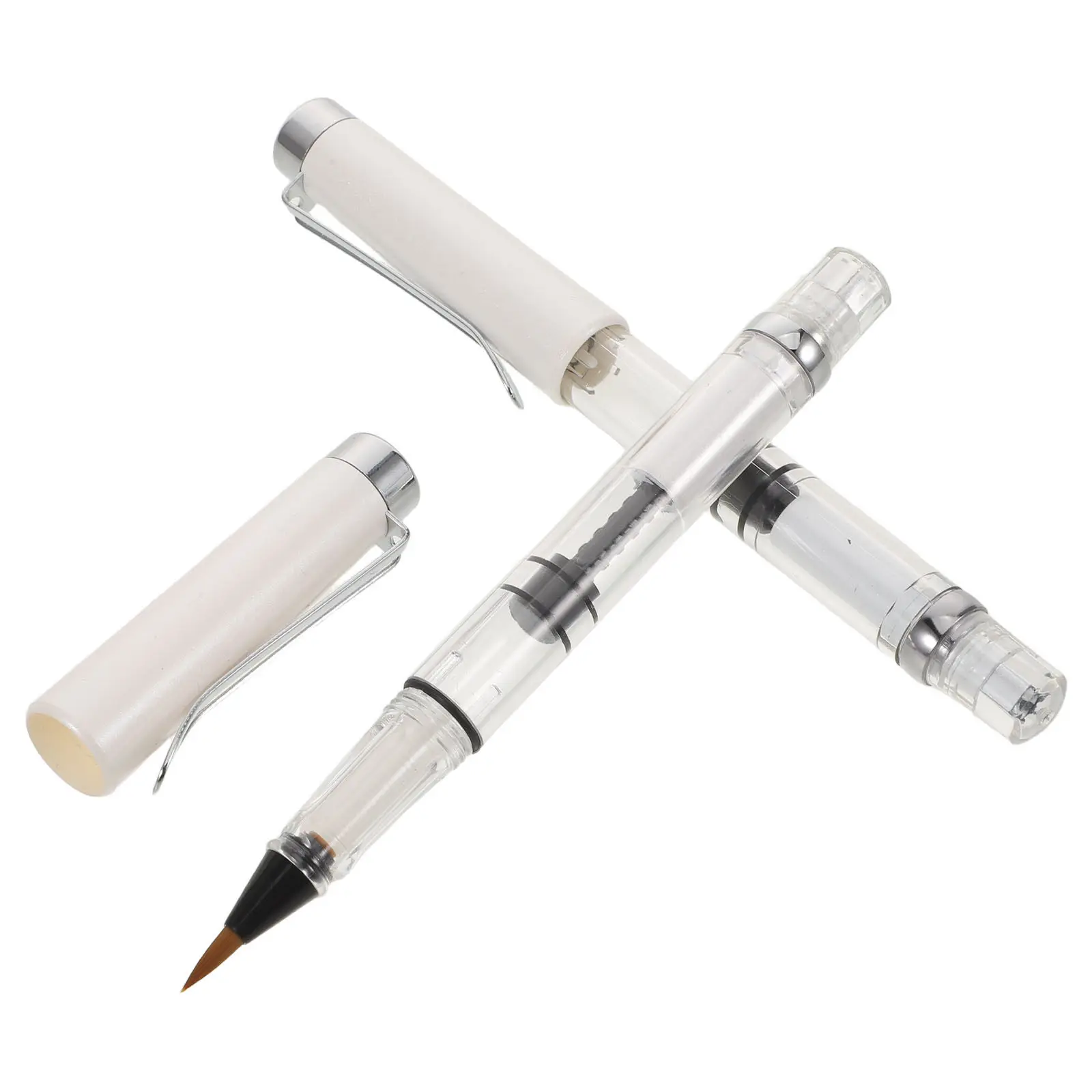 2Pcs Piston Loaded Brush Pen Refillable Fountain Ink Brush Pen Flexible Tip for Chinese Handwriting Sumi Painting Lettering and