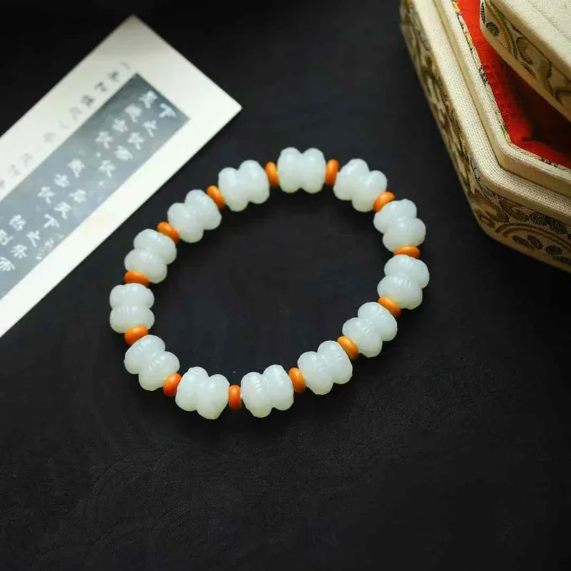 Supply Chain Natural Hotan Russian Material Sheep Fat Grade White Jade Crafts Double Bracelet