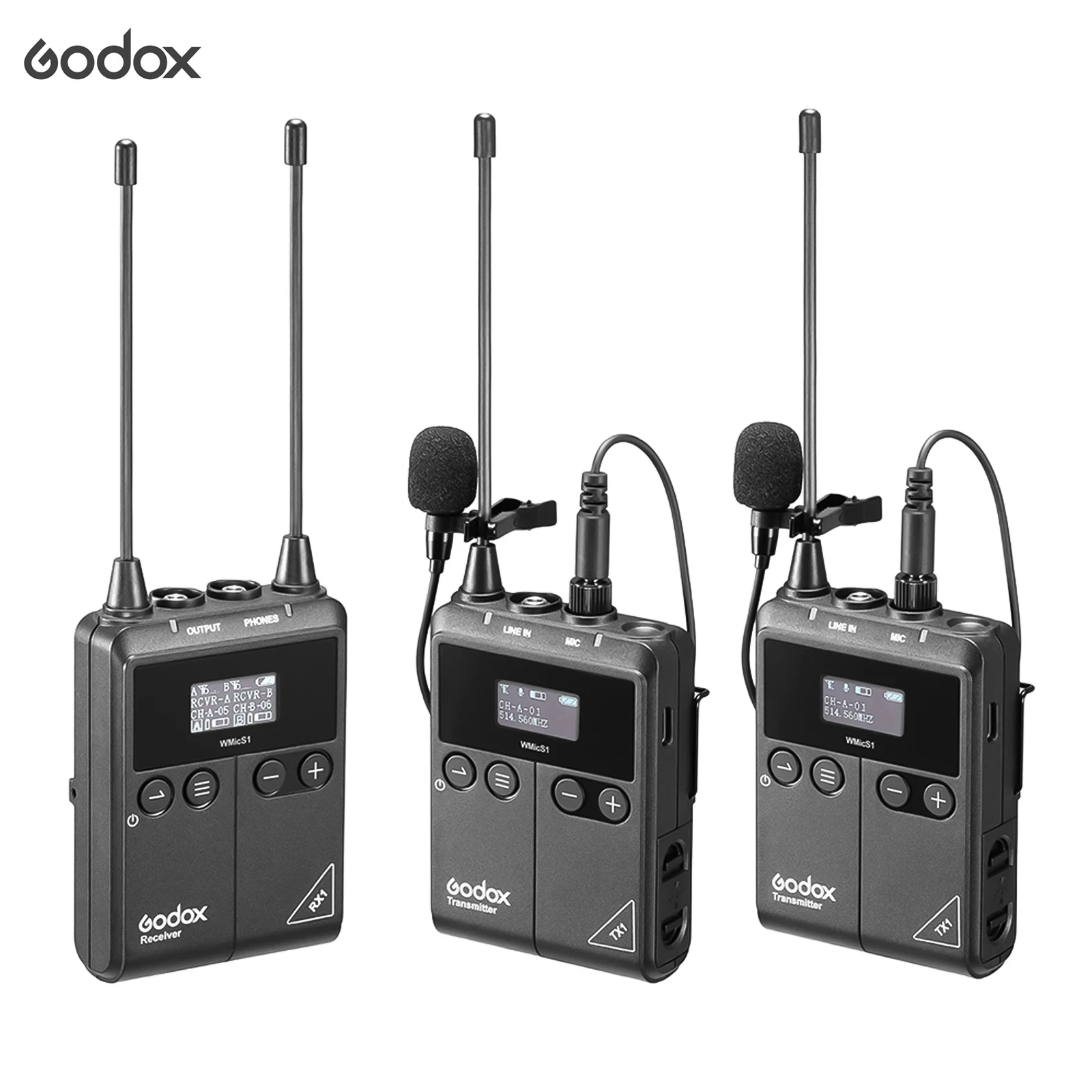 

WMicS1 Kit2 UHF Wireless Microphone 2pcs TX1 Portable Body-pack Transmitters+ RX1 Receiver for Smartphone Camera Vlog
