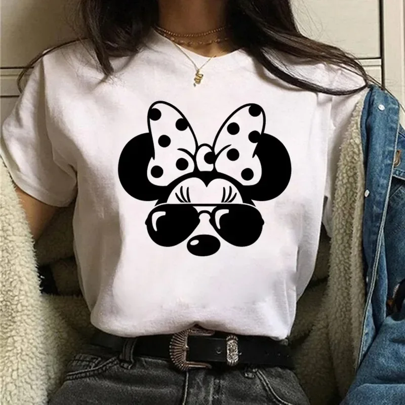 Disney Mickey Minnie Mouse Printed Women Unsiex T Shirt Funny Tshirts Women Streetwear Cartoon Graphic Couple T Shirts Tees Tops