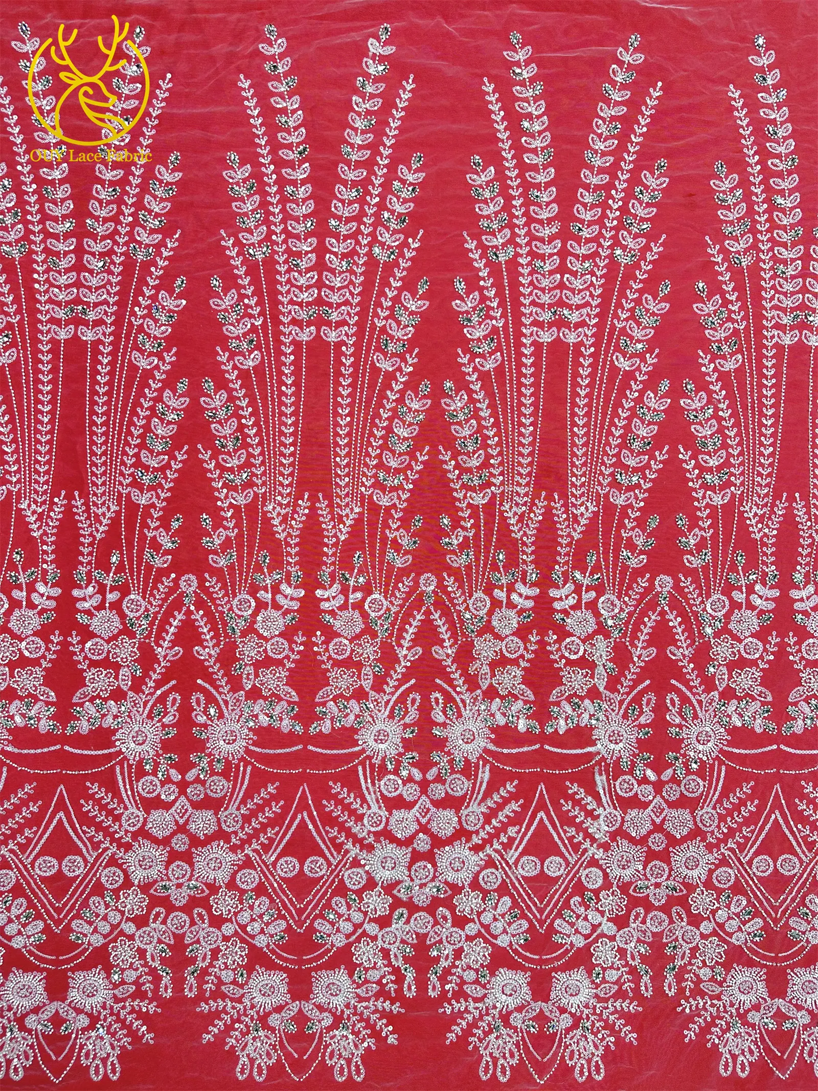 Nigerianisches weißes Hochzeitskleid Tüll-Mesh-Spitzenstoff Hochwertiger französischer Stein-Spitzenstoff Afrikanischer Perlen-Pailletten-Spitzenstoff – Detail 8