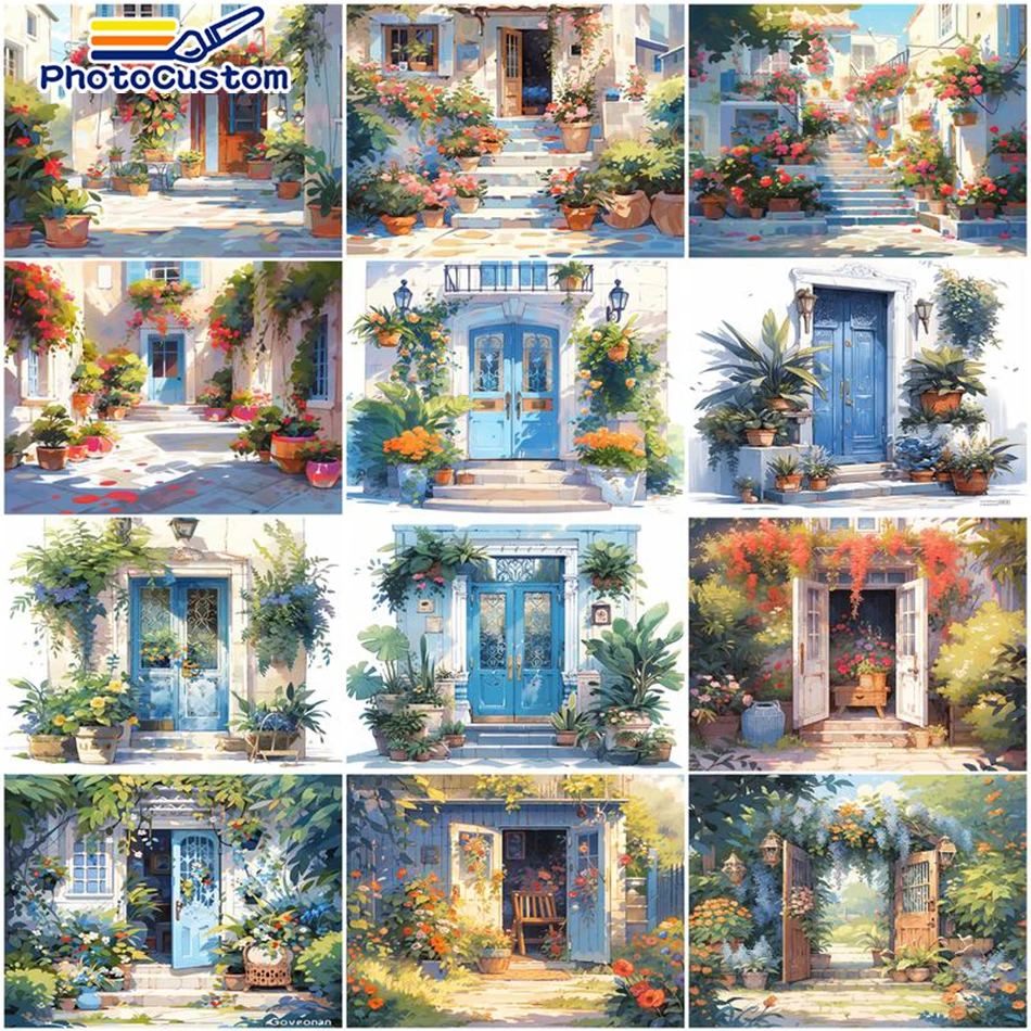 

PhotoCustom Picture By Numbers House DIY Kits On Canvas Acrylic Paint Landscape For Adults Coloring By Numbers Home Decor Art