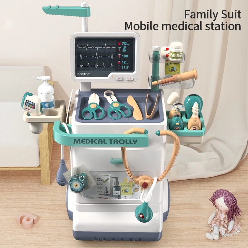 Children\'S Simulated Doctor Toy Set Dentist Medical Clinic Cleaning Cart Cashier Injection Tool Puzzle Role Playing Gift