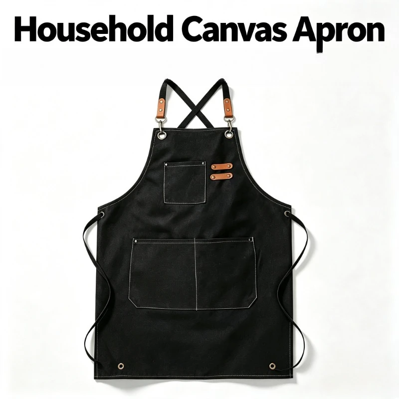 Breathable Household Canvas Apron Oil‑proof Wipeable Hands Kitchen Cooking Apron With Tool Pockets Fashion Coffee Over Apron