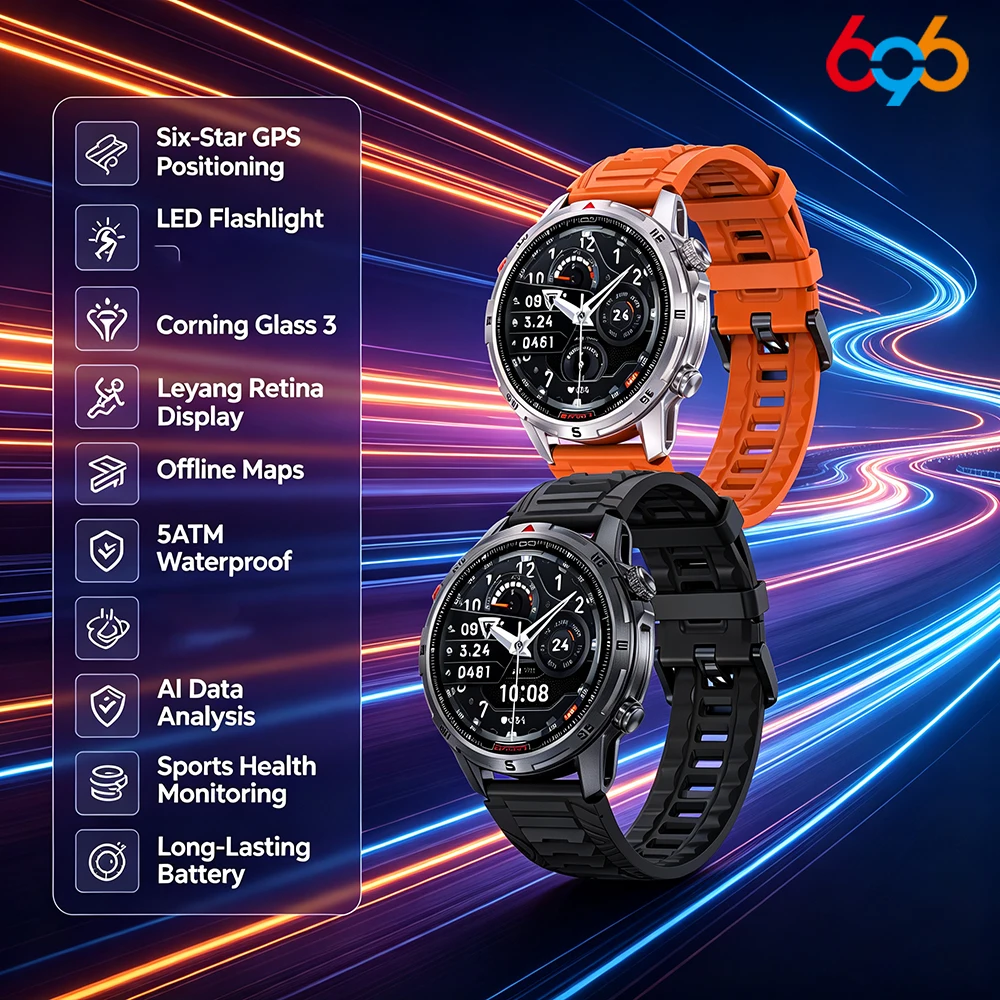 Smart Watch Six Star GPS Positioning LED Strong Light Flashlight Bluetooth Call Multi Sport Mode Health Monitoring Waterproof