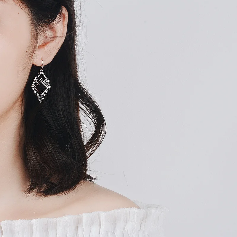 Square S925 Retro Silver color Earrings Brincos for Charm Women Mujer Oreja Bizuteria Peridot Gemstone garnet Earrings Orecchini - Image 5