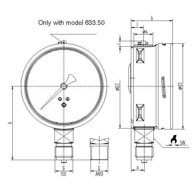 مقياس الضغط ويكا لنماذج صناعة المعالجات 632.50 و633.50 NS 63 100 160 متوافق مع EN 837-3 #6