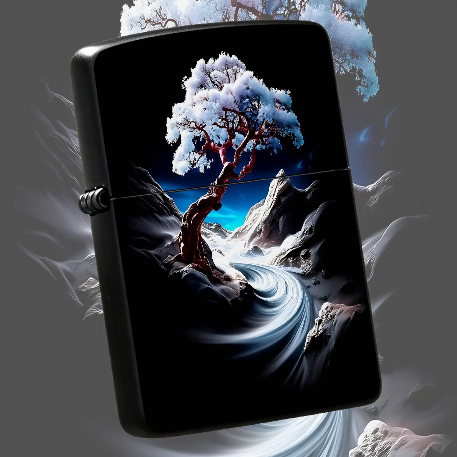 Creative Lighter With Artistic Gnarled Tree Snowy Landscape Print, Exquisite Unique Frosted Twisted Tree Scenery Pattern, Portable Decorative Accessory For Daily Carry, Multi-Scenario Ideal Gift For Friends Family, Styl A Humorous And Inter