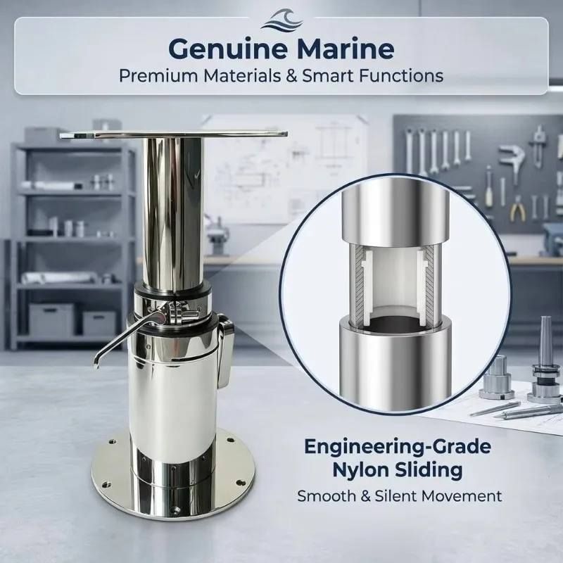 Thickened 5mm Top / 8mm Bottom Plate Marine Pedestal, Lockable PneumaticMarine Table Base for Boat