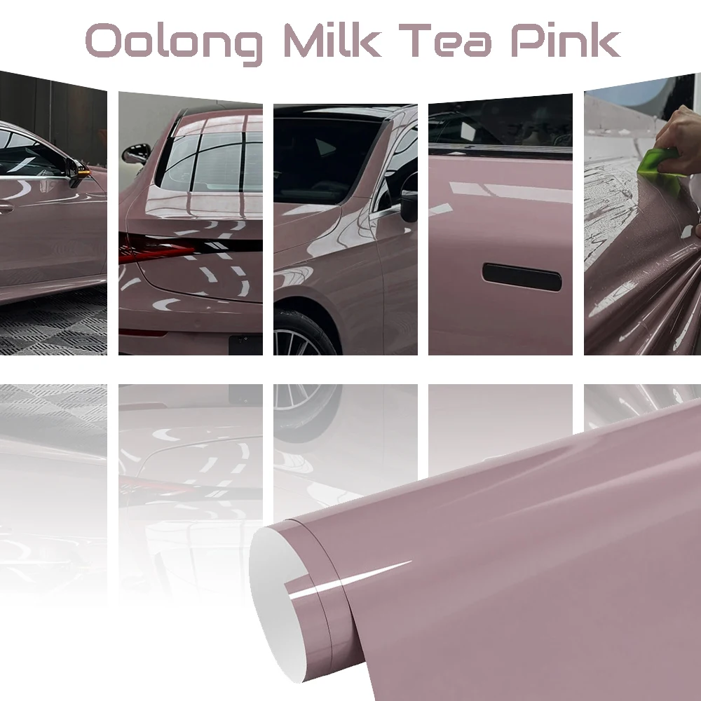 

Premium Oolong Milk Tea Pink Car Wraps Vinyl Film Vehicles UV Resistance Durable Auto Motorcycles Body Color Modified Cover