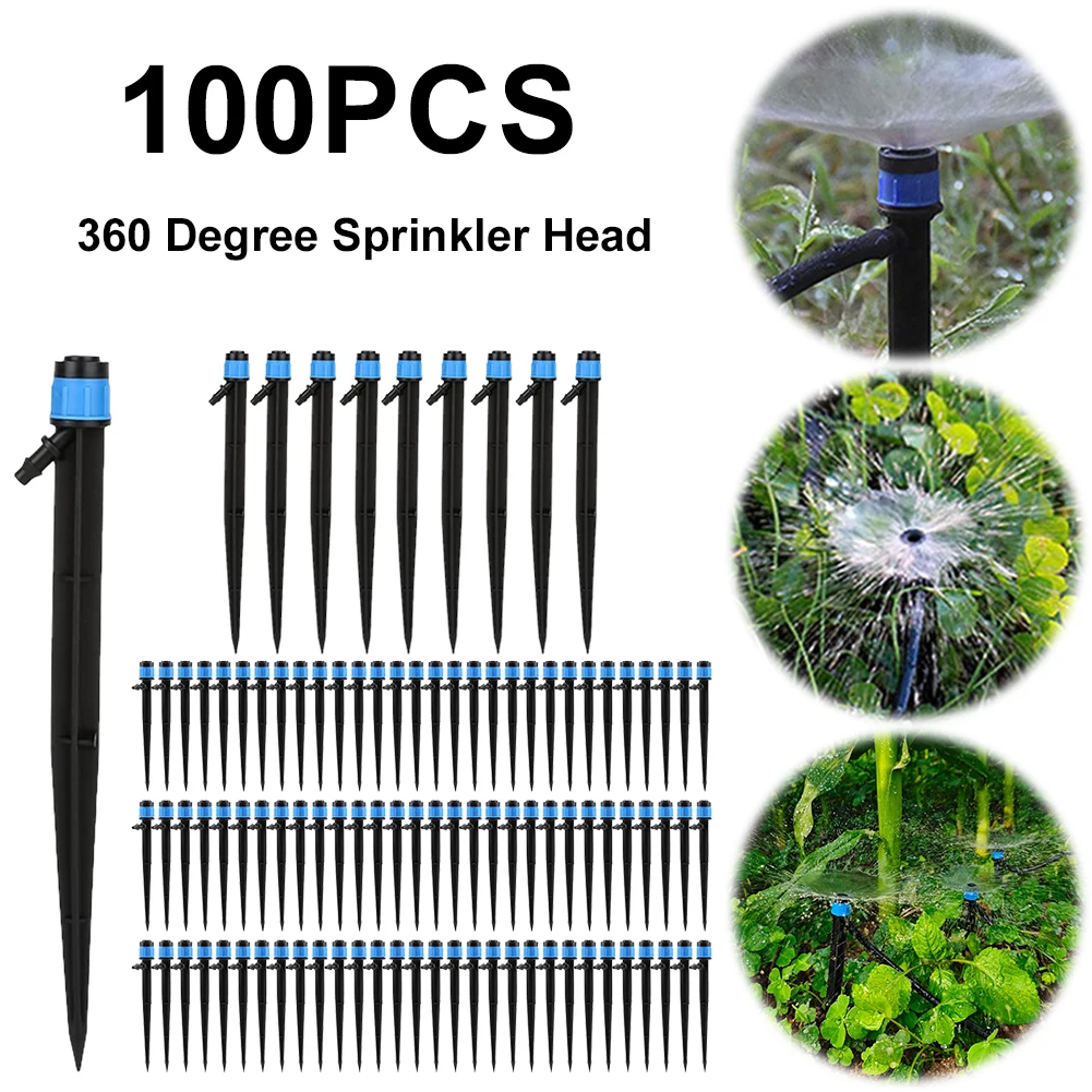 

100 Pcs Drip Irrigation Emitter Adjustable 360 Degree Water Flow for 4/7mm Tube Sprinkler Head Drip Emitter for Watering System