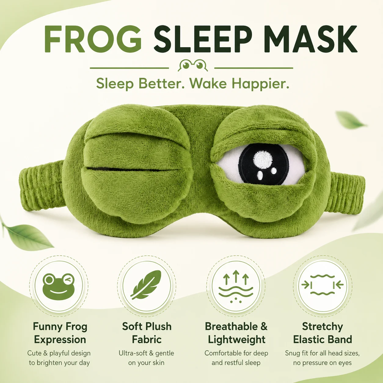 Funny 3D Frog Sleep Eye Mask Novelty Cartoon Frog Eye Cover Soft Light Blocking Travel Rest Blindfold