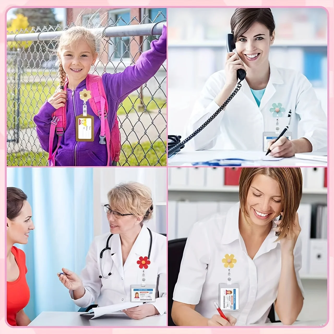 Clips expandibles para insignia de flores 3D, 4 Uds., con cuerda de nailon duradera para médicos, enfermeras, estudiantes, oficina y regalos