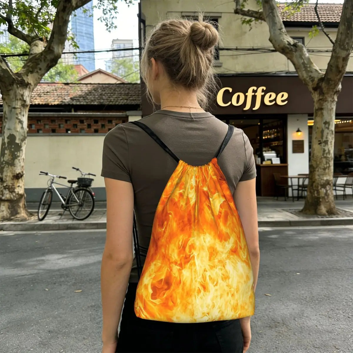 Fire Is Our Life Fire Is Our Strength Realistic Flame Backpacks Drawstring Bags Sports Bag Book Bags for Man Woman Students