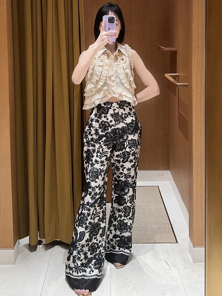 

Sandro Sivos Premium Women's Spring Printed irt Collar Long Sve Two-Piece Set Faionable Polyester Fiber Button Closure