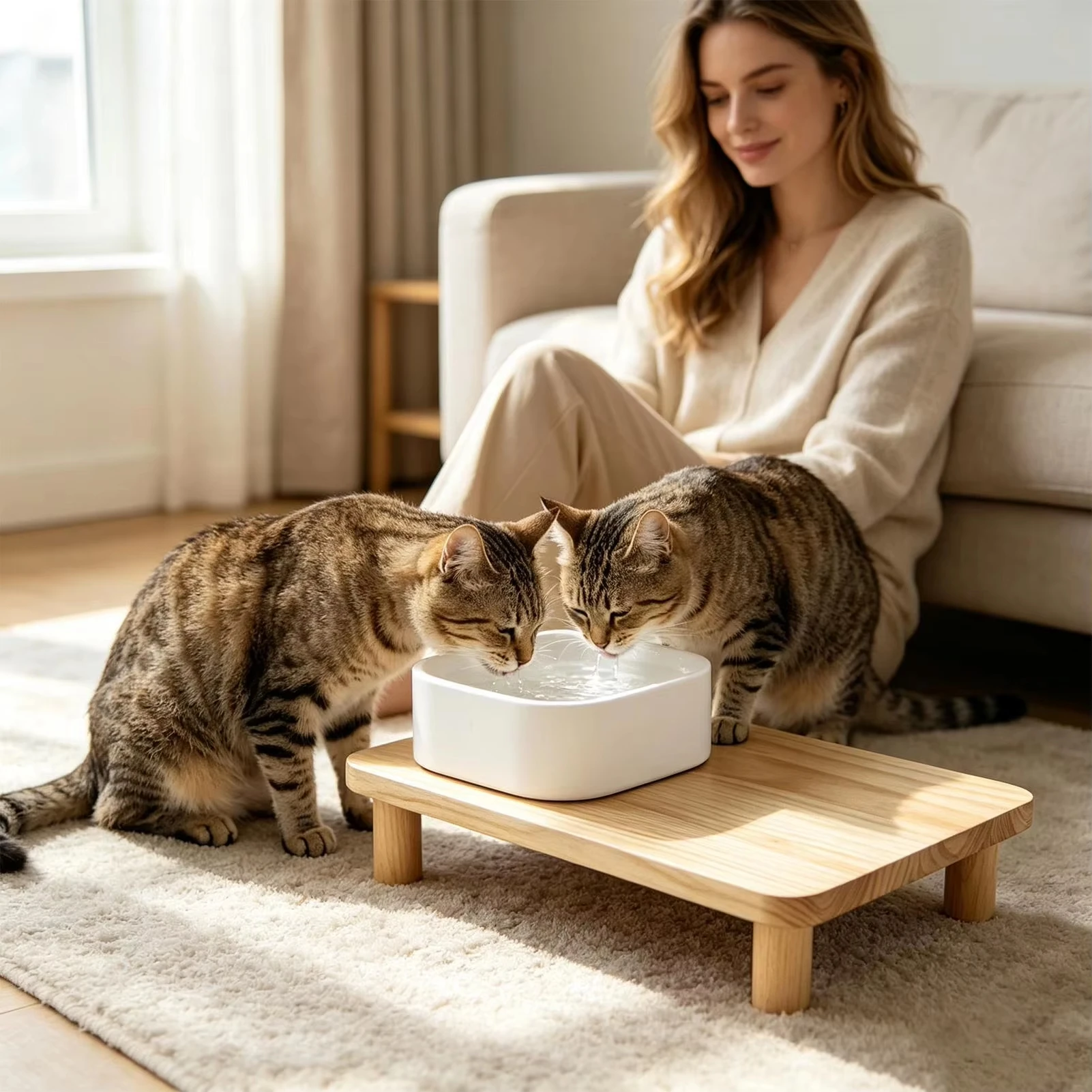 Hölzerner erhöhter Futternapfständer für Haustiere, erhöhte Futternapfplattform, rutschfest, abnehmbarer Tischständer, entlastet die Wirbelsäule und Gelenke der Haustiere, für Katzen. – Detail 3