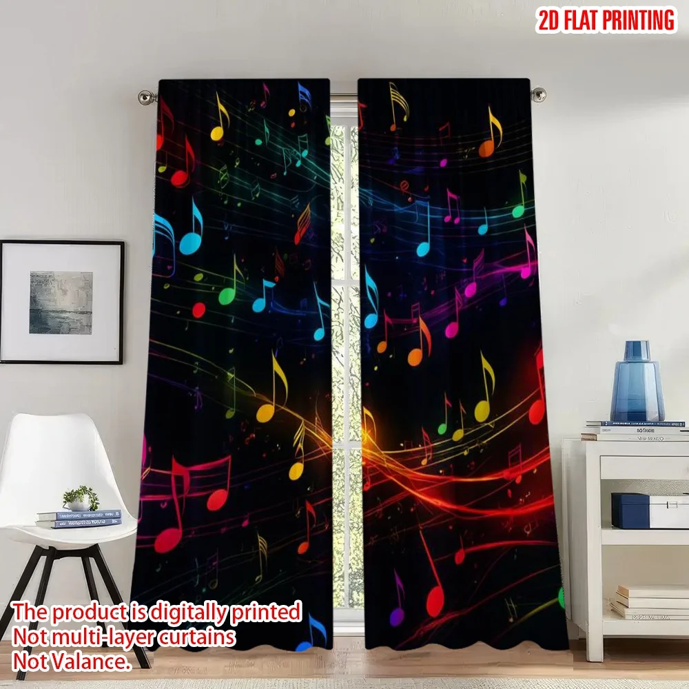 

2D flat printing 2pcs Party Window Curtains Colorful notes Digital Printed Polyester Drapes Festive Curtains Use for Outdoor and