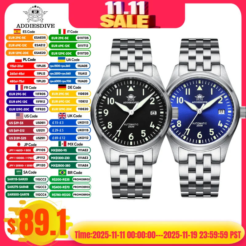 

ADDIESDIVE Watch Automatic Mechanical Diver Watch C3 Luminous men's watches divers Sapphire Crystal 200m dive watch NH35