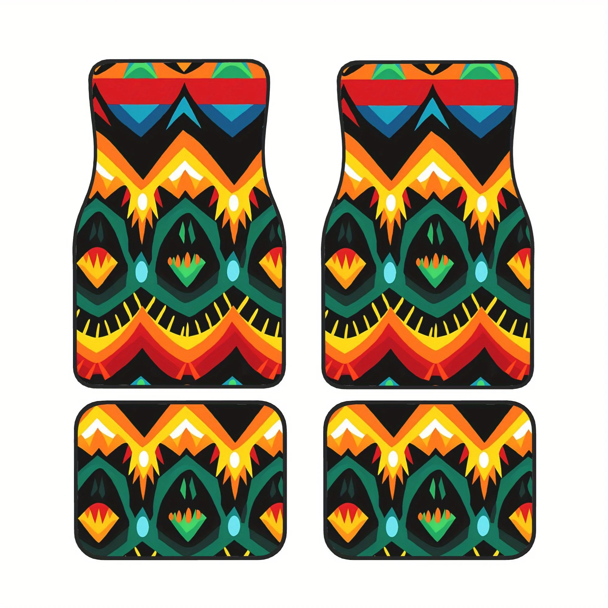 Colorful Fantasy Pattern Blue Green Red Orange Turquoise Yellow Black Four-part Floor Mat Set Designed For Daily Drivers Who Enj