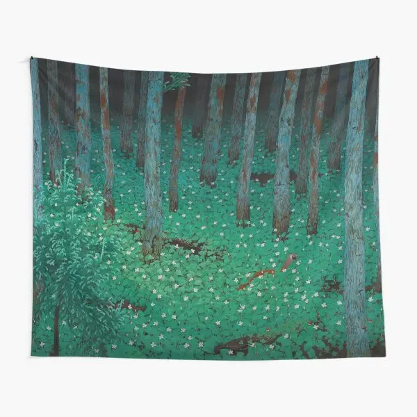 Mori Forest Dark Green Landscape Vintage  Tapestry Room Towel Wall Yoga Printed Decor Hanging Bedspread Decoration Home Mat