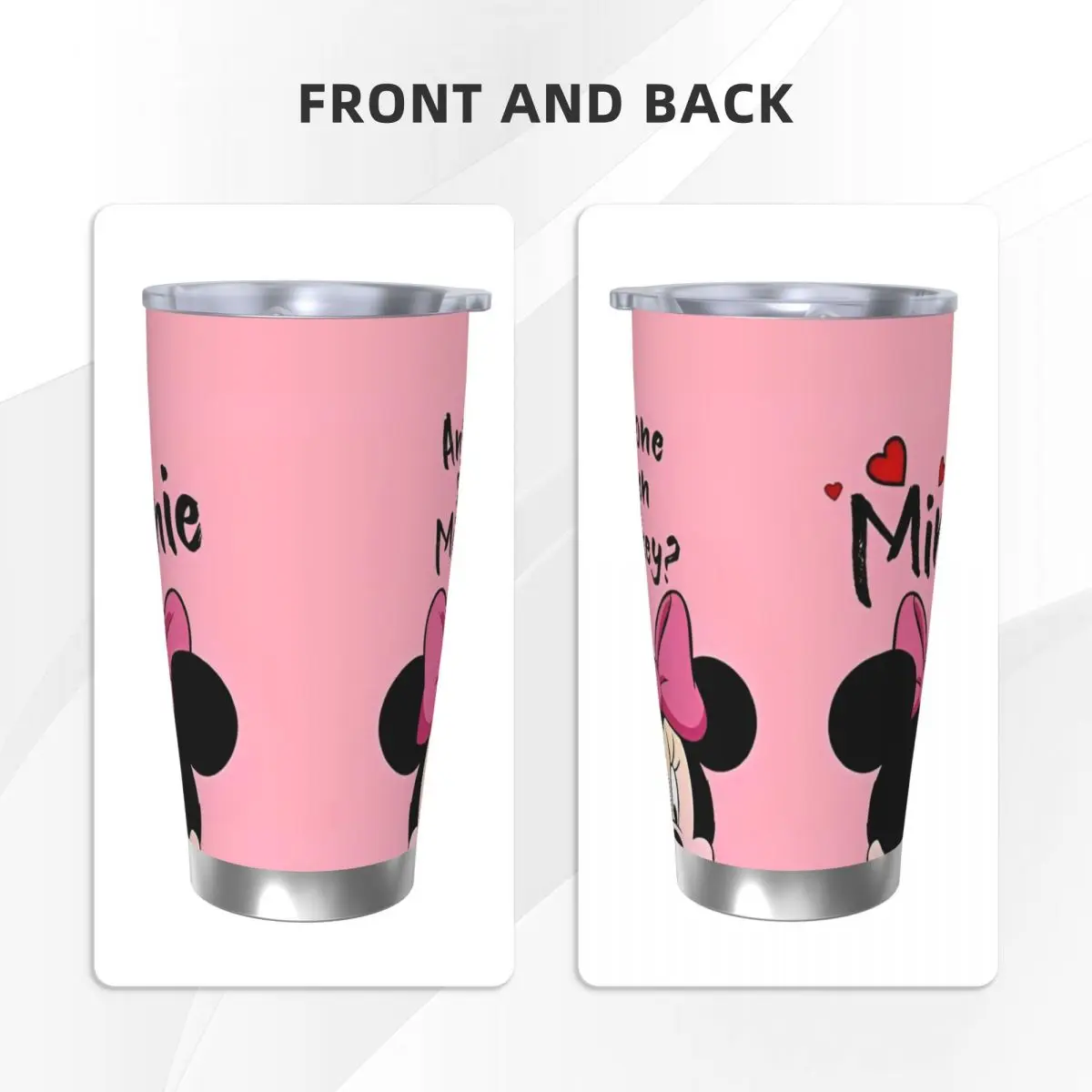 Minnie Cartoon Tumbler Izolowany próżniowo Każdy widział Mickey Kubek termiczny Kolba próżniowa Kubek samochodowy Butelka na wodę, 20 uncji