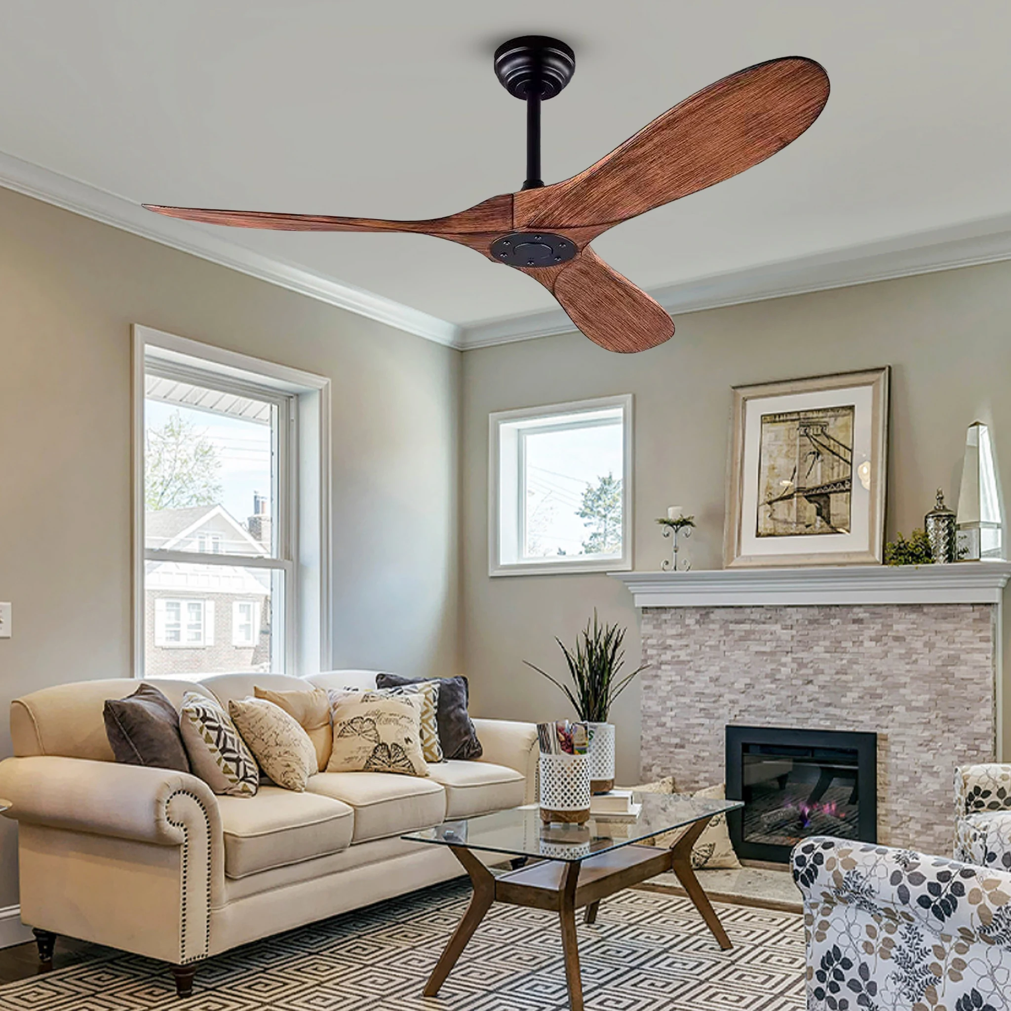 52 60 Inch Ceiling Fan 3 ABS Blades 6 Speed Quiet Fans Reversible DC Motor Electric Fan for Indoor Outdoor