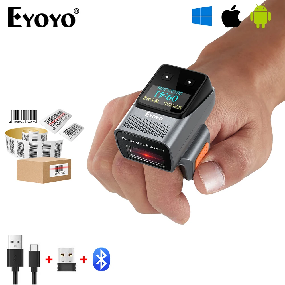 Eyoyo 1D Laser Wearable Mini Bluetooth Barcode Scanner Fast&Accurate Scanning.Left&Right-Handed Use.Support iPad iPhone Android