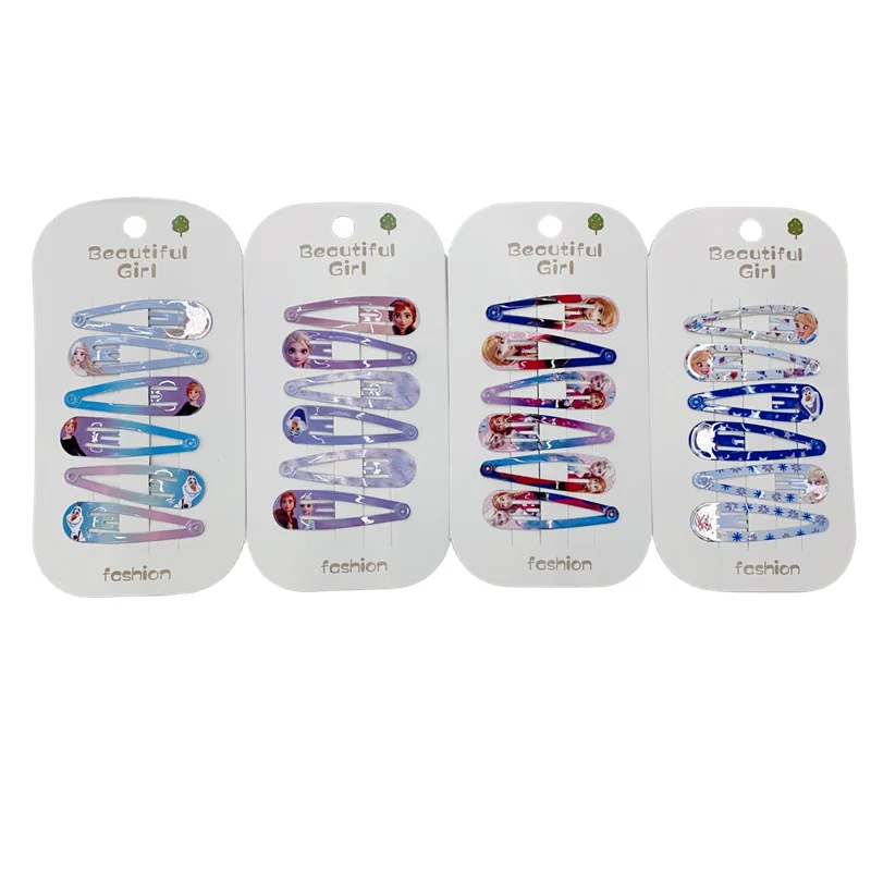 Random 10pcs Frozen Elsa Hair Clip Children's Cute Disney Accessories 4.8cm Digital Printed Hair Clip Minimalist Birthday Gift image 3