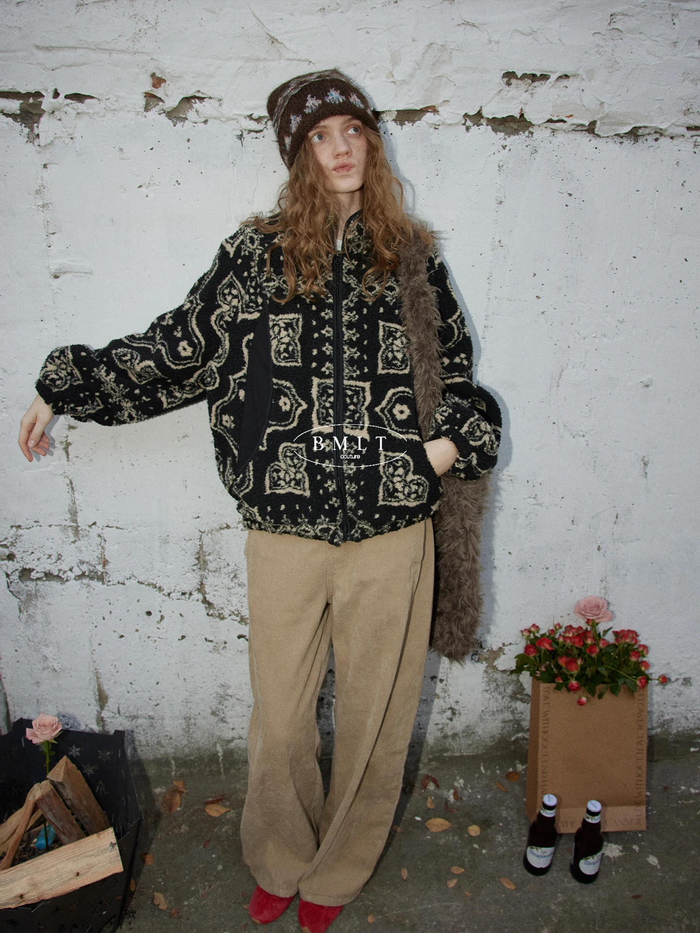 

BMLT Autumn Winter Thiened Fce Lamb Fur Collar Loose Women's Coat Warm Commute Sle Long Sve Zipper Closure Medium L...