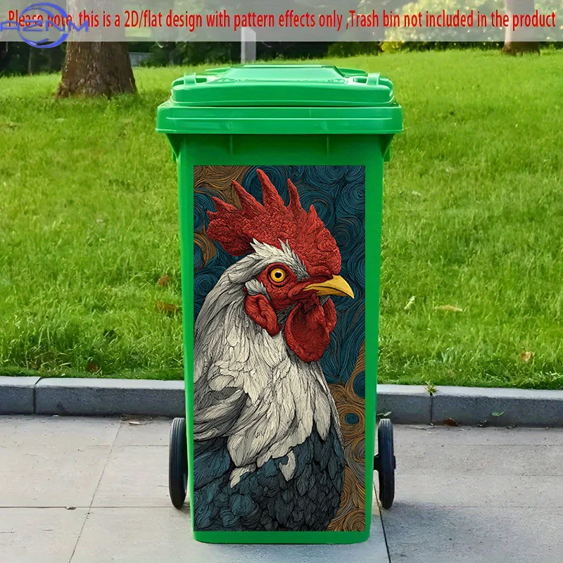 [2D Flat Printing] 1pc 2D Pattern Printed Kitchen Trash Can Sticker, X Cm Roaring Rooster Posture, Themed Kitchen Home Decor W