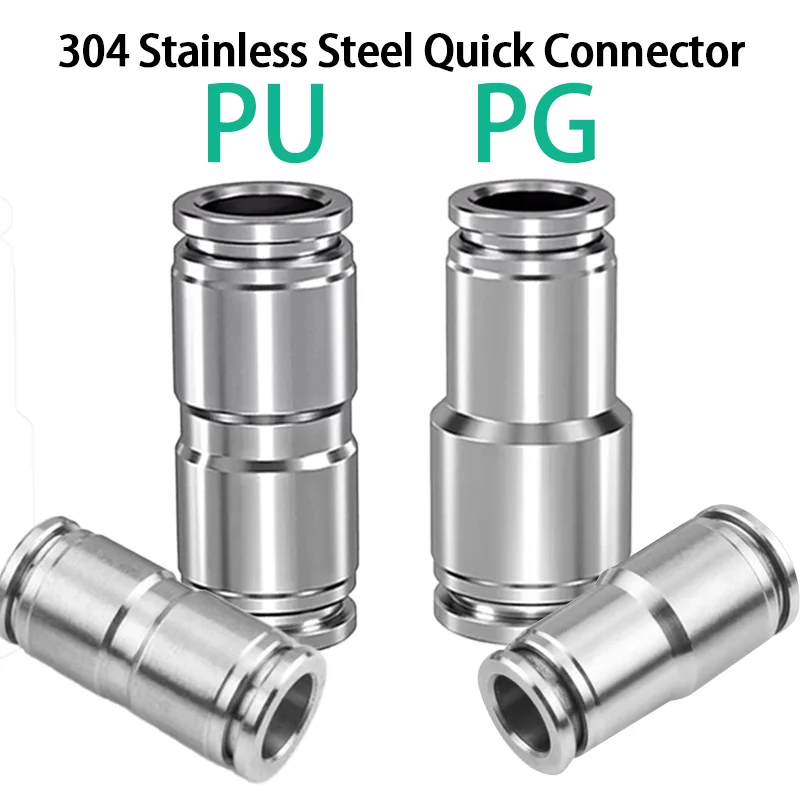

10Pcs PU PG Pneumatic Fitting 304 Stainless Steel 4mm 6mm 8mm 10mm 12mm 14mm 16mm Outer Diameter Quick Connector Release Trachea