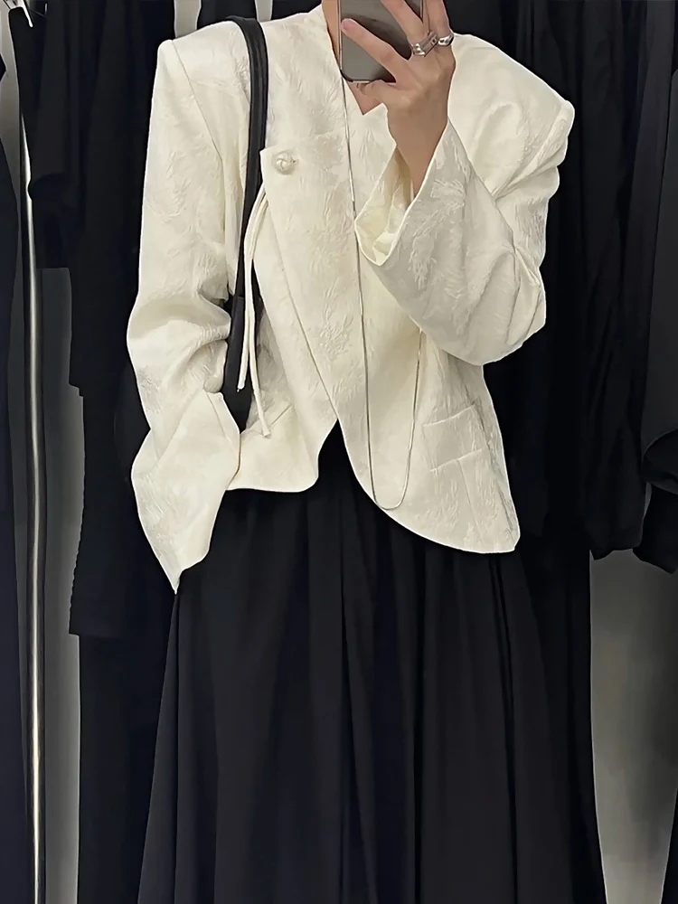 

Весенний новый китайский костюм с цветочной вышивкой, женский винтажный топ с асимметричным дизайном, длинный рукав, повседневная одежда