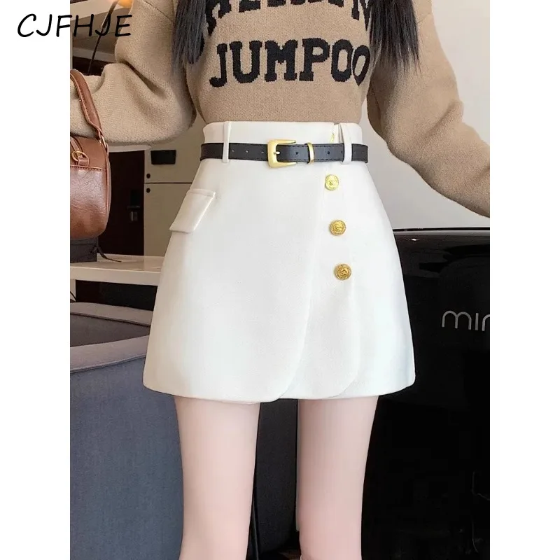 

CJFHJE Women's Spring High Waist Woolen Irregular Casual A-line Skirt Korean Fashion Casual Versatile Women Hip Wrap Skirt