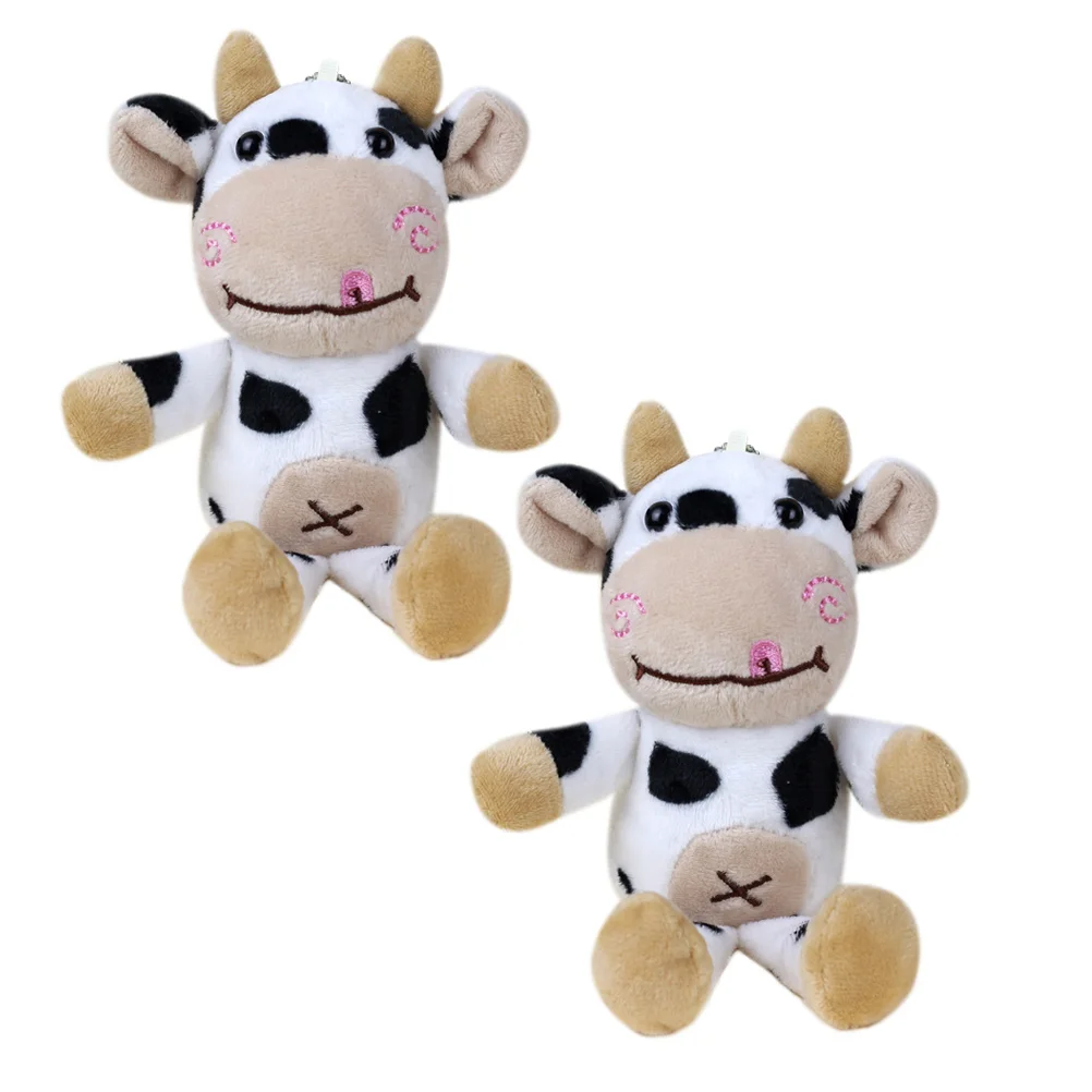 

2 Pcs Plush Cow Pendant Keychain Cute Decorative Bag Backpack Tiny Stuffed Hanging Decors