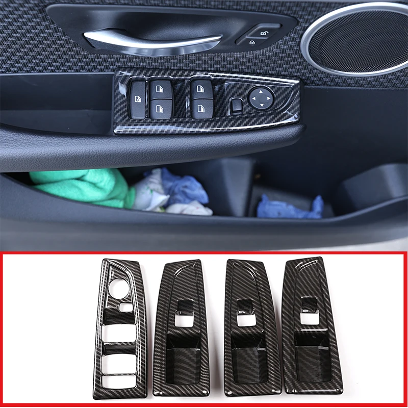 For BMW 2 Series F45 F46 218i 2015-2018 Car Accessory 4 Pcs Carbon Fiber ABS Window Lift Switch Button Cover Trim LHD