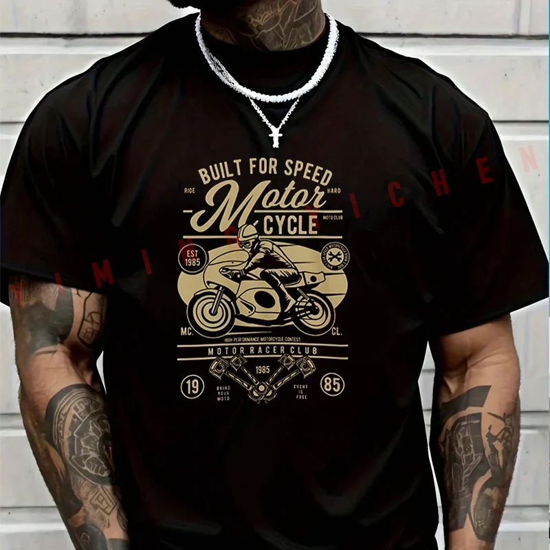 

2026 Motorbike Men TShirt Casual Built For Speed Motorcycle T-shirt Short Sleeve Summer Chopper Vintage Streetwear Top Tees